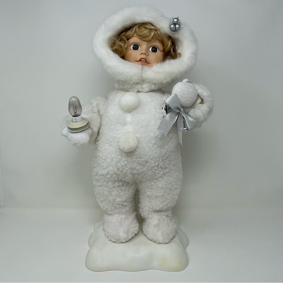 Vintage Telco Motion-ette blonde girl Blue Eyes in white snowsuit automatic move - Picture 1 of 11